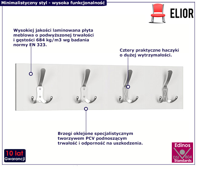 Biały minimalistyczny wieszak ścienny Faturi 4X