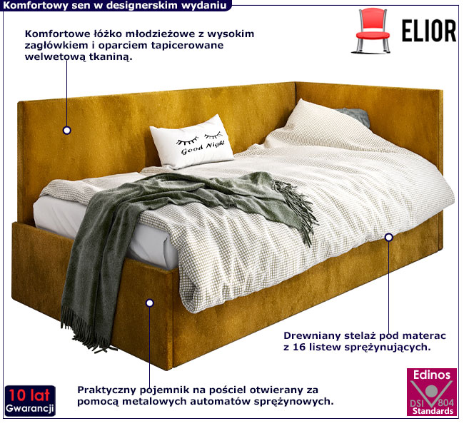 Tapicerowane łóżko młodzieżowe Salma