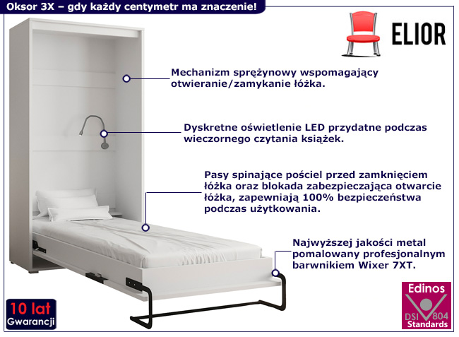 Pionowy półkotapczan Mirabel 3X kolor biały+dąb artisan