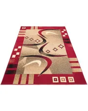Czerwono - beżowy dywan w geometryczne wzory - Fendy 12X