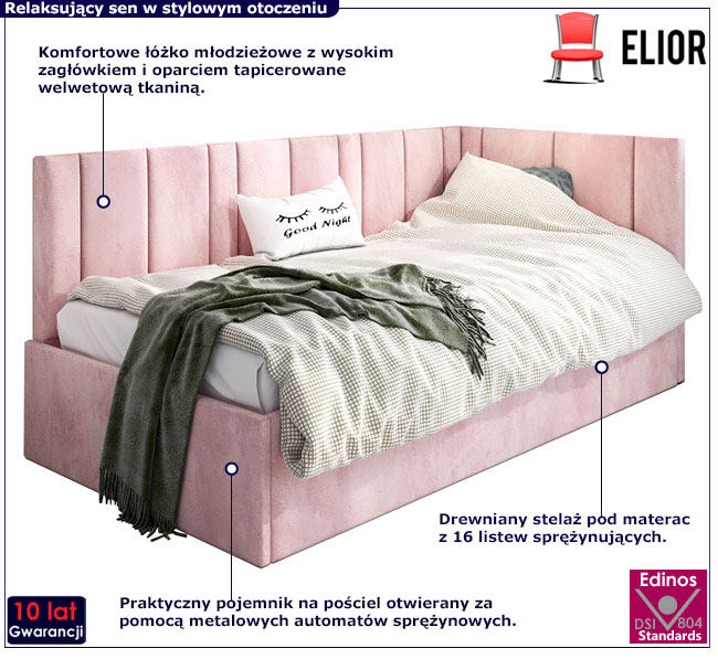 Tapicerowane łóżko młodzieżowe Elsa