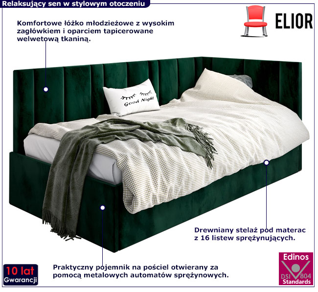 Tapicerowane łóżko młodzieżowe Meraje