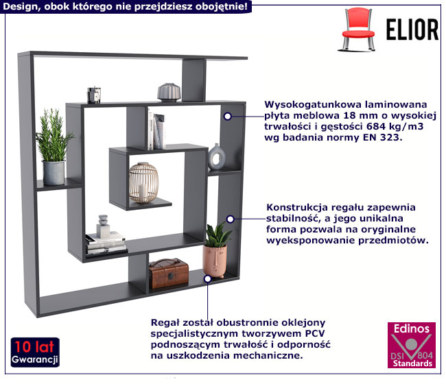 Czarny nowoczesny regal ślimak Leon