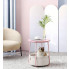 Salon z wykorzystaniem różowego stolika kawowego z koszem Higi