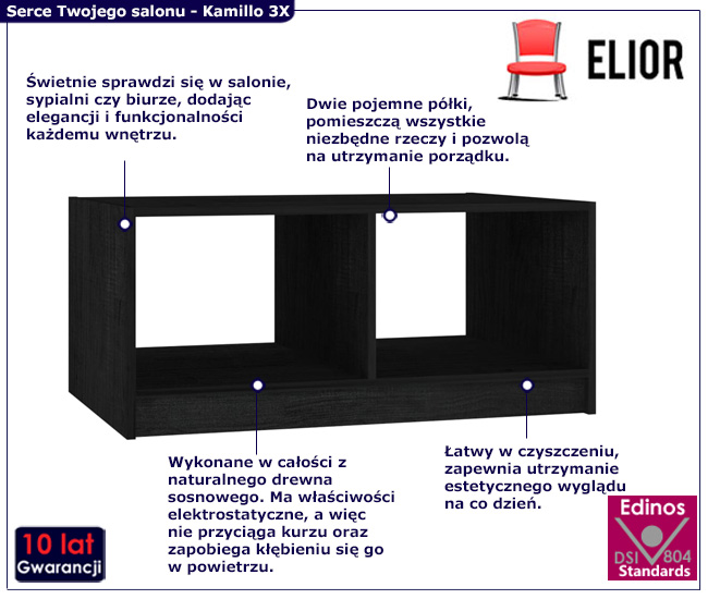 infografika nowoczesnej czarnej ławy Moreno 3X