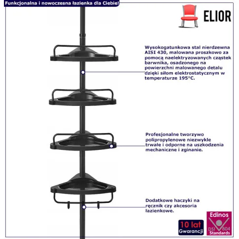 Infografika czarnej teleskopowej półki łazienkowej Nossa 4X