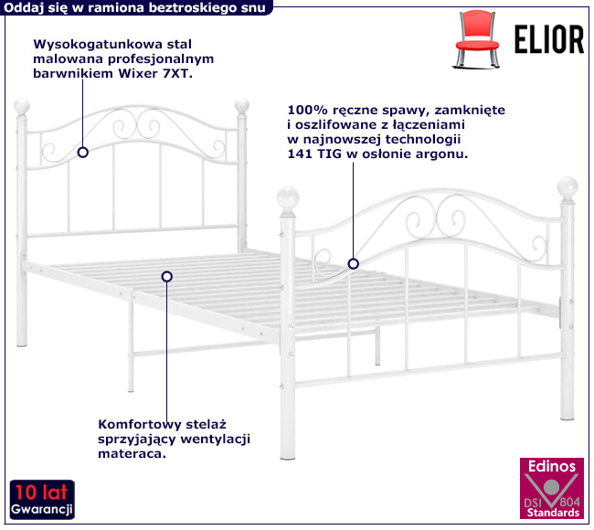 Białe metalowe łóżko w stylu loft Zaxter