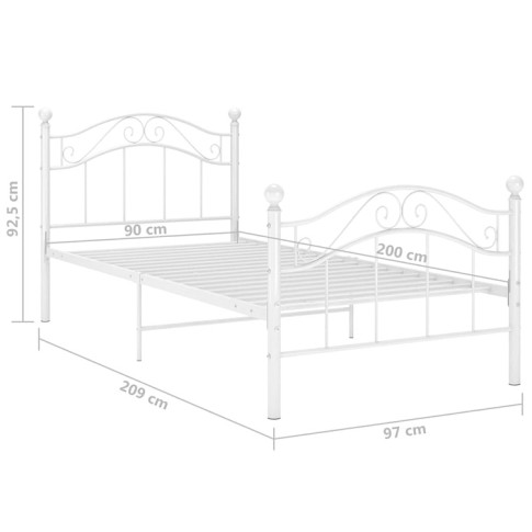 Wymiary łóżka metalowego Zaxter 90 cm