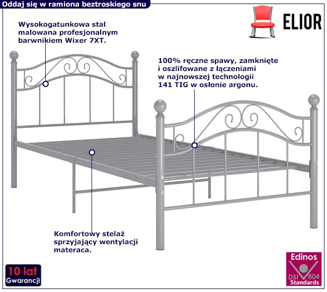 Szare metalowe łóżko w stylu loft Zaxter