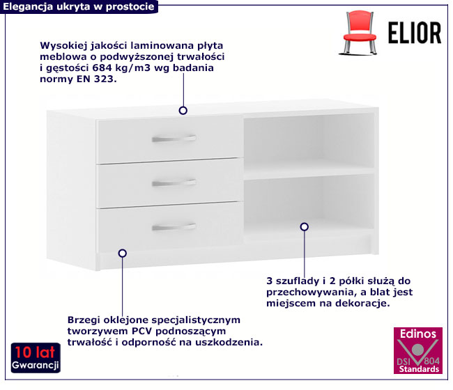 Biała minimalistyczna komoda niska Orelia