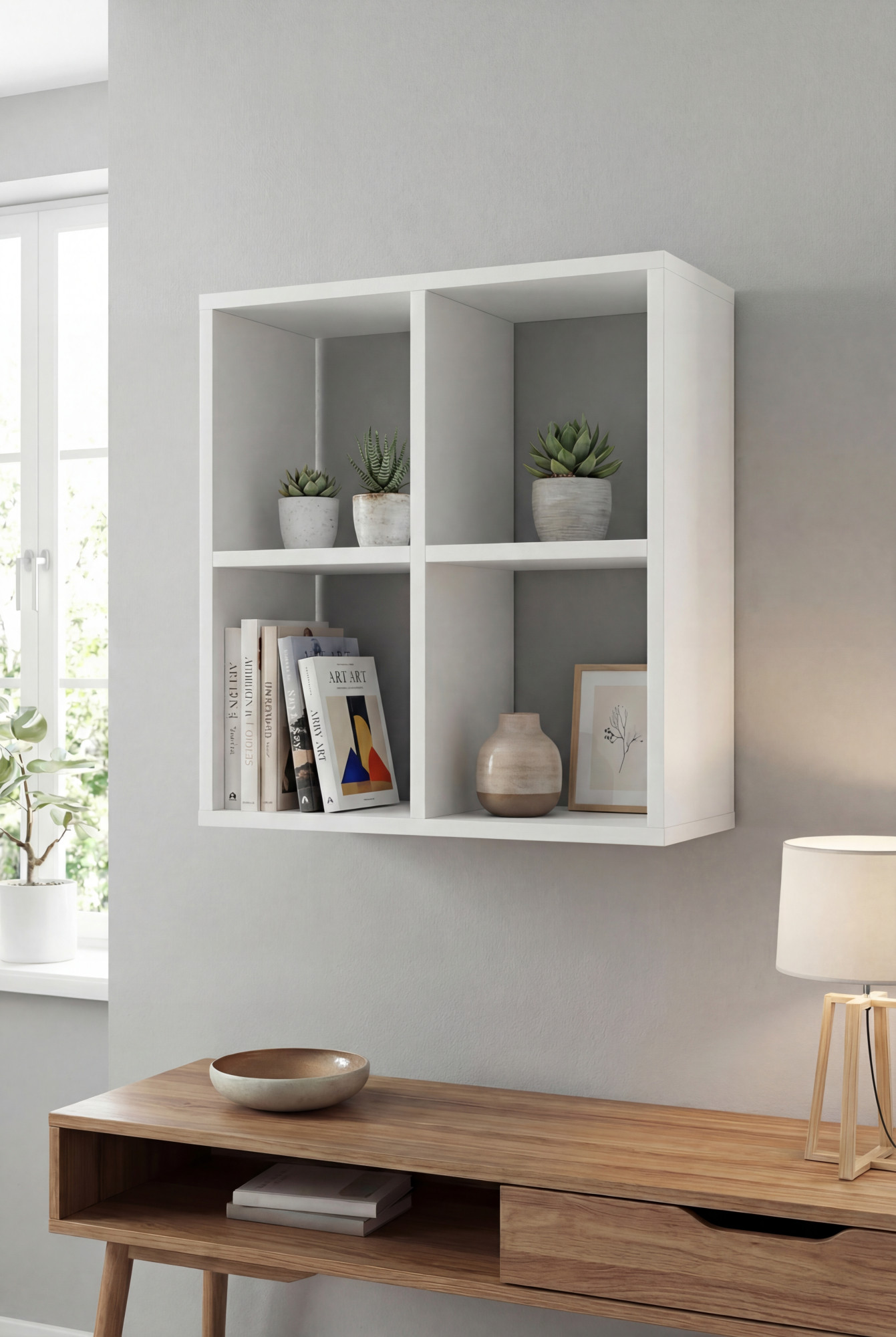 Aranżacja biura z regałem na książki Trisi