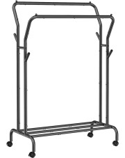 Czarny mobilny stojak na ubrania z półką - Habi