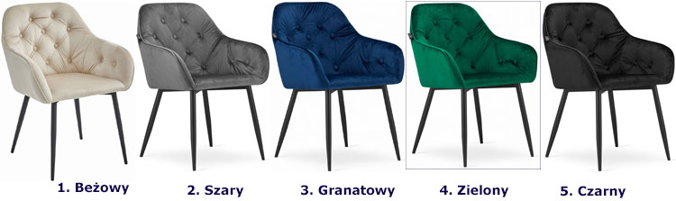 Kolory zestawu 2 sztuk krzeseł welurowych Antal