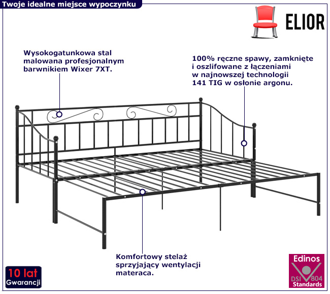 Czarne metalowe łóżko w stylu loft Tirena