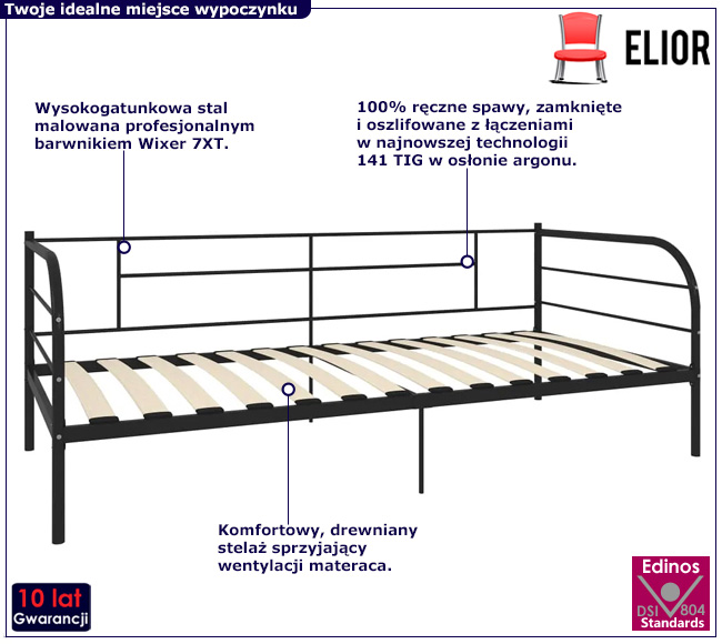 Czarne metalowe łóżko w stylu loft Erea