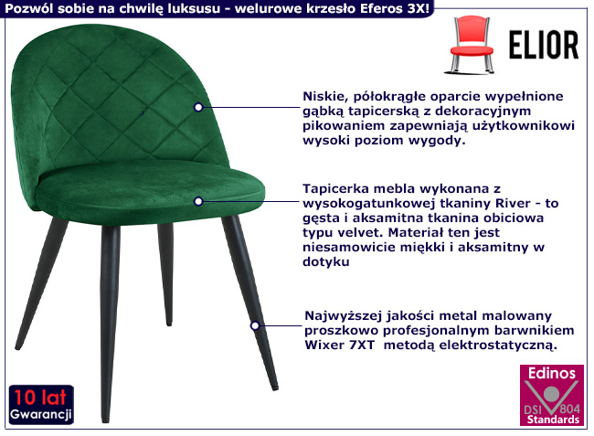 Welurowe krzesło Ari 3X kolor butelkowa zieleń
