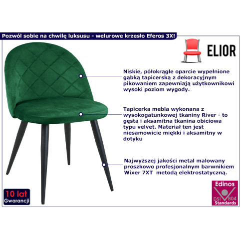 Tapicerowane krzesło Eferos 3X kolor butelkowa zieleń