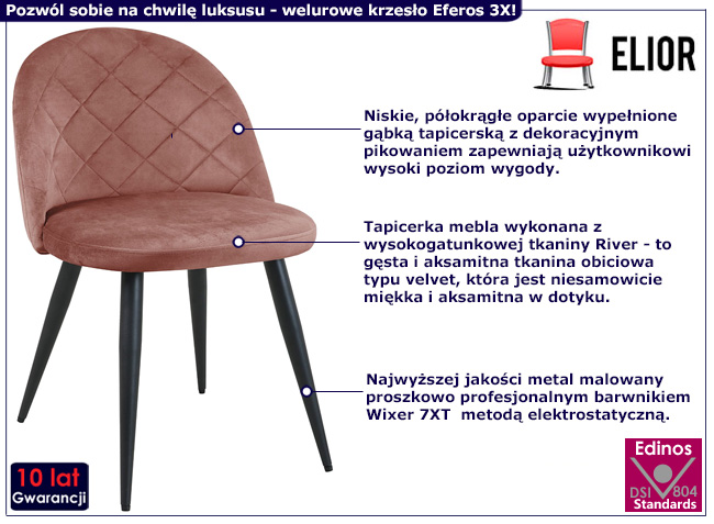 Welurowe krzesło Eferos 3X kolor różowy