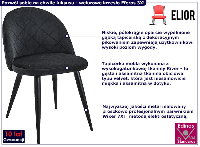 Welurowe krzesło Eferos 3X kolor czarny