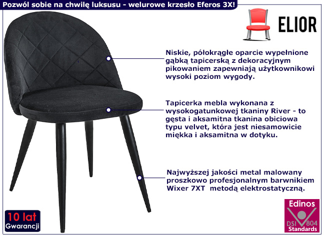 Welurowe krzesło Lemur 3X kolor czarny