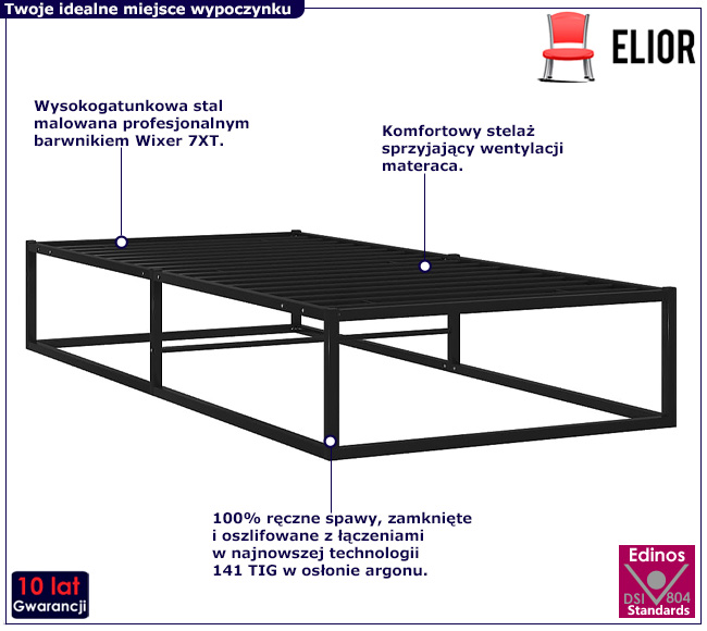 Czarne metalowe łóżko w stylu loft Gavina