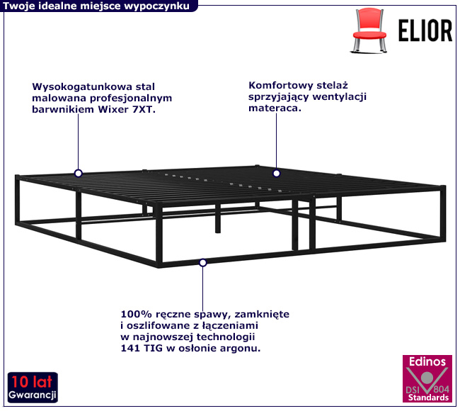 Czarne metalowe łóżko w stylu loft Arfas