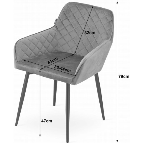 Wymiary tapicerowanego krzesła metalowego Dante