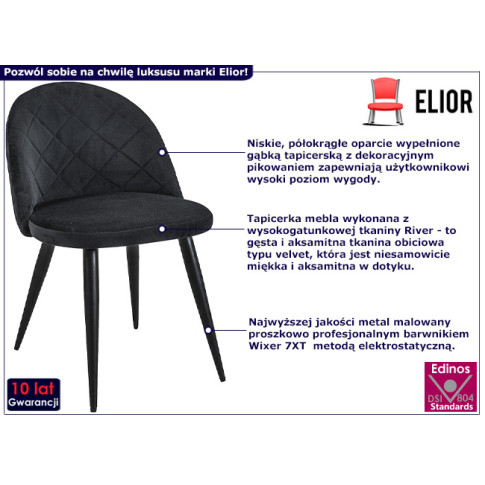 Tapicerowane czarne krzesło Eferos
