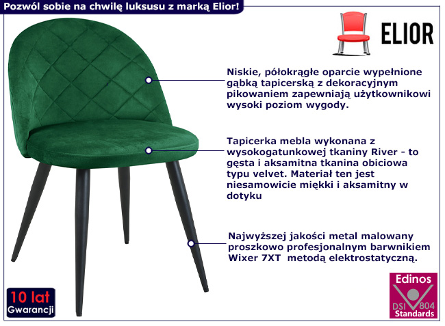 Krzesło z kompletu Eferos 4X kolor butelkowa zieleń