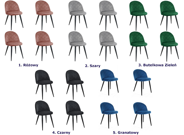 Kolory zestawu welurowych krzeseł Eferos 4X