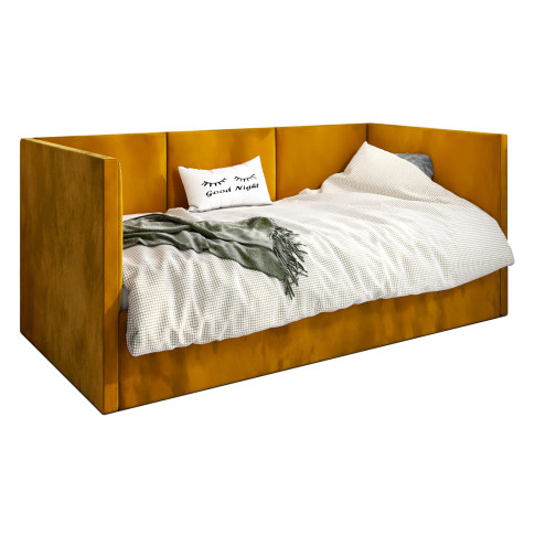 Musztardowe łóżko z wysokim oparciem Sorento 5X