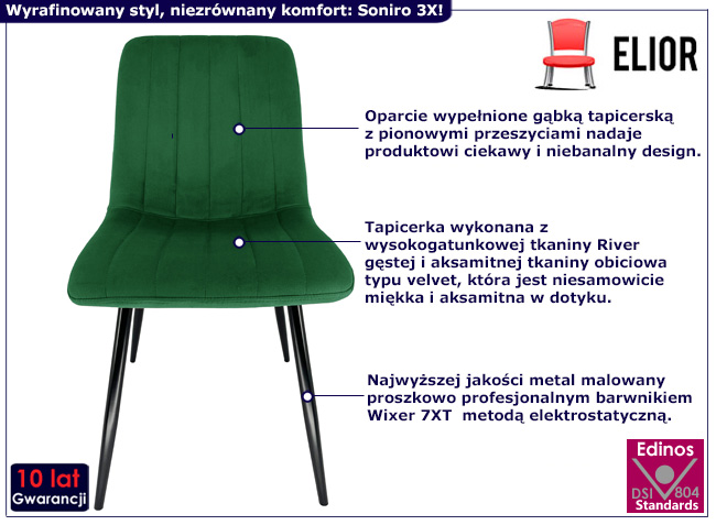 Welurowe krzesło Soniro 3X kolor butelkowa zieleń