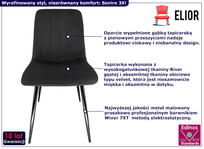 Welurowe krzesło Soniro 3X kolor czarny