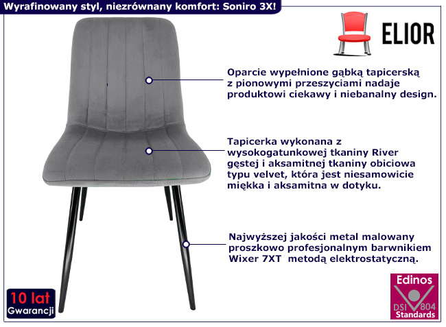 Welurowe krzesło Soniro 3X kolor szary 