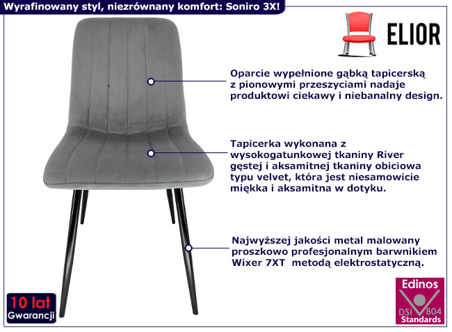 Welurowe krzesło Vaselo 3X kolor szary 