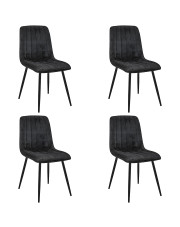 Zestaw 4 sztuk czarnych welurowych krzeseł z metalowymi nogami -  Soniro 4X w sklepie Edinos.pl
