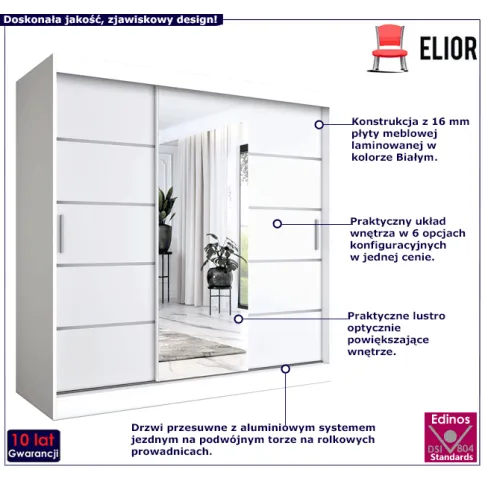 Fotografia Szafa przesuwna 200 cm biały mat - Marmos 6X z kategorii Szafy