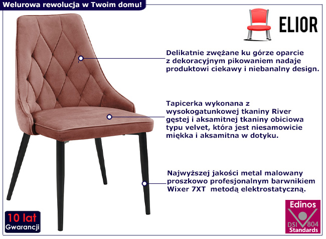 Welurowe krzesło Lima 3X kolor różowy