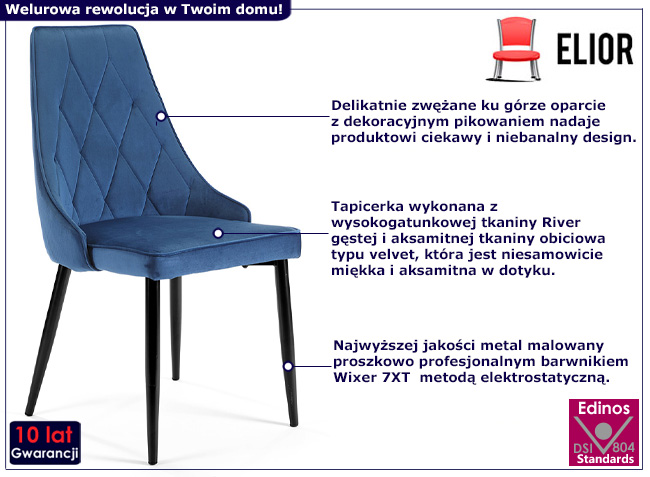 Welurowe granatowe krzesło z kompletu Sageri 4X