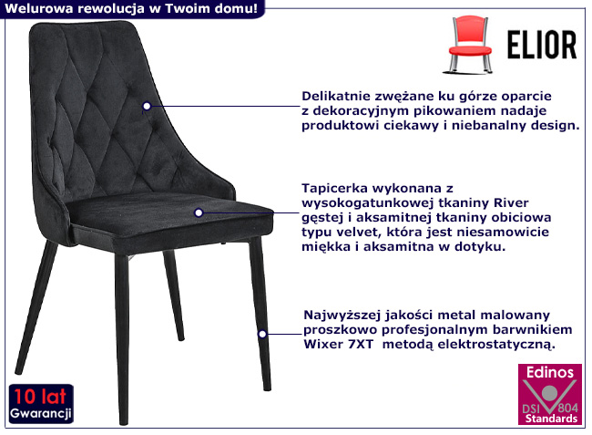 Welurowe krzesło Sageri 3X kolor czarny