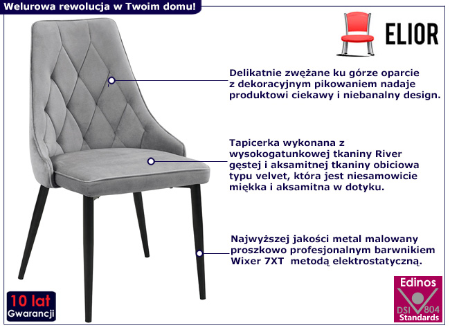 Welurowe szare krzesło z kompletu Lima 4X
