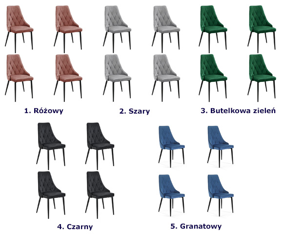 Kolory kompletu 4 krzeseł Sageri 4X