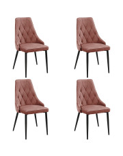 Nowoczesny komplet 4 welurowych różowych krzeseł - Sageri 4X w sklepie Edinos.pl