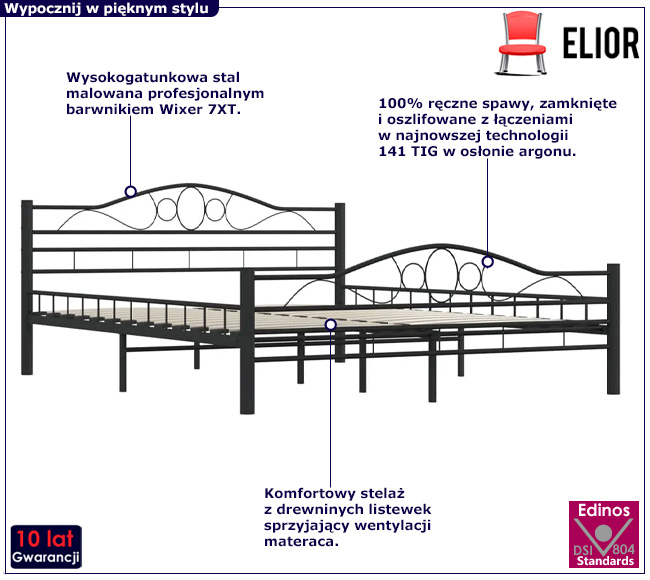 Czarne metalowe łóżko w stylu loft Frelox 160 cm