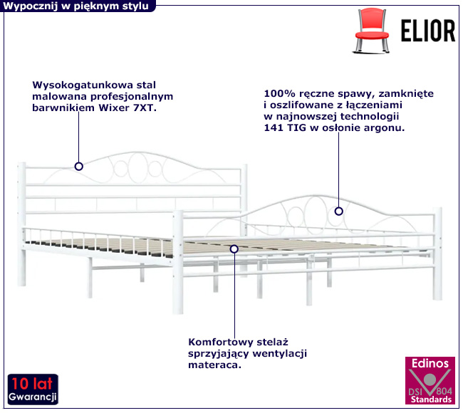 Białe metalowe łóżko w stylu loft Frelox 160 cm