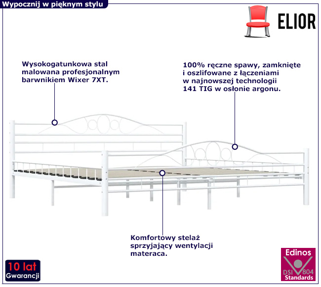 Białe metalowe łóżko w stylu loft Frelox 200 x 200 cm