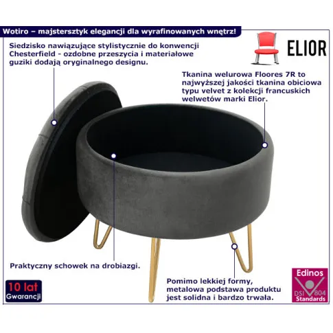 Pufa ze schowkiem Wotiro kolor grafit