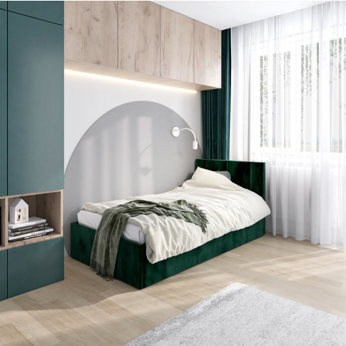 aranżacja z zielonym tapicerowanym łóżkiem Casini 3X