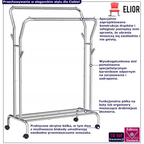 Infografika srebrnego mobilnego wieszaka na ubrania Habi