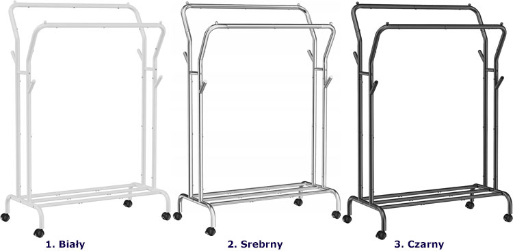 Kolory metalowego wieszaka na kółkach na ubrania Neil